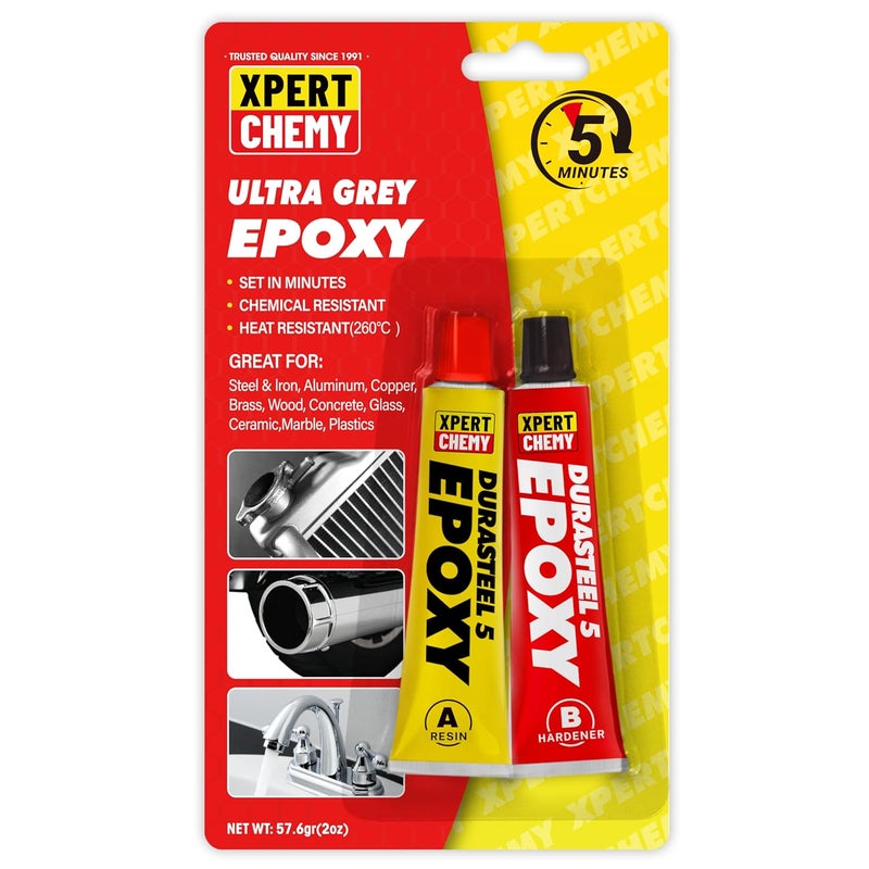 XPERTCHEMY 2 Part Epoxy Glue, 5 Minute Epoxy Adhesive, Rapid Cure Golf, Wood, Plastic and Metal etc, Waterproof & Extra Strength, High Temperature Resistance, 2 x 20g, Grey - Image 1